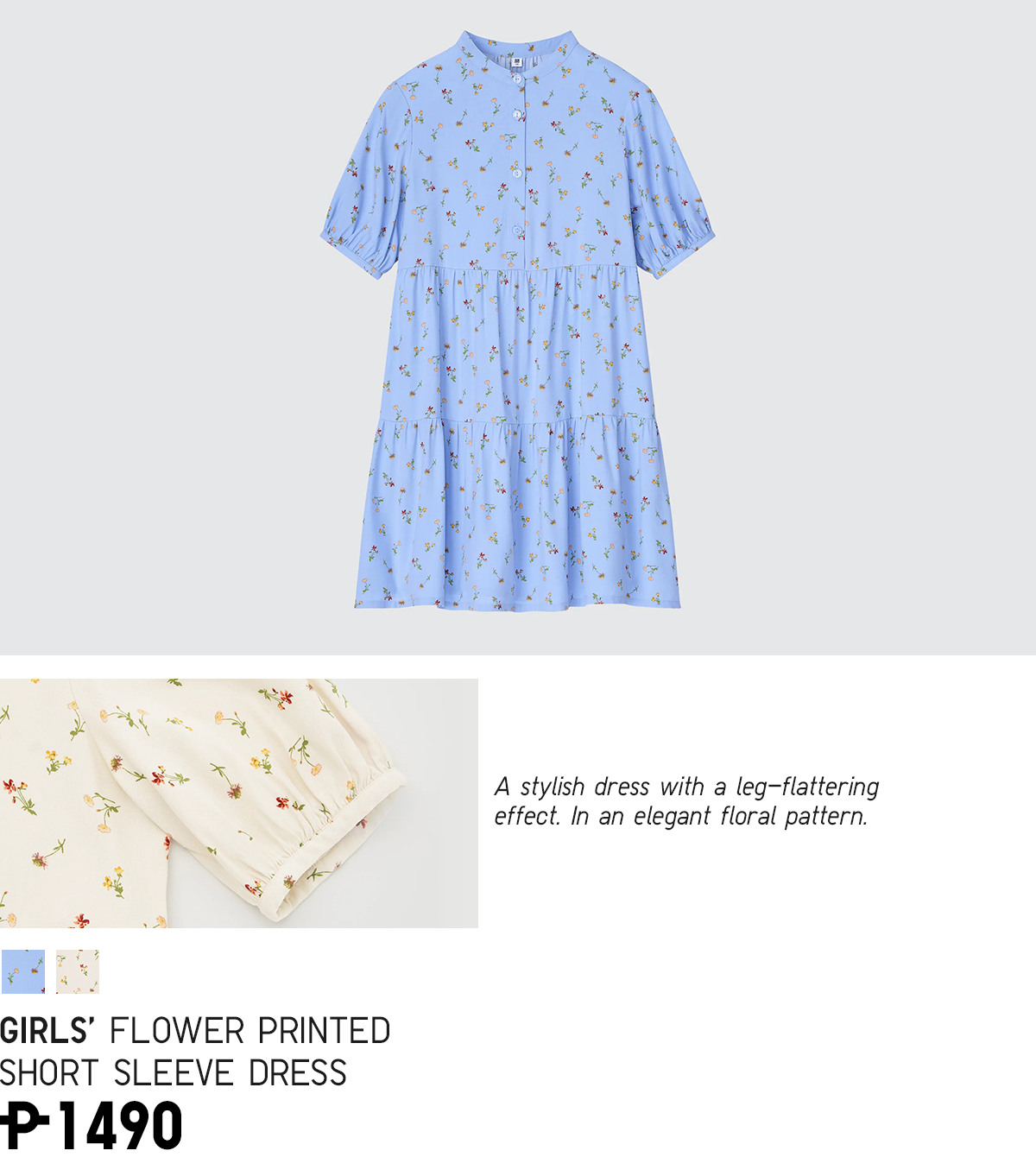  A stylish dress with a legflattering effect. In an elegant floral pattern. - GIRLS FLOWER PRINTED SHORT SLEEVE DRESS P-1490 