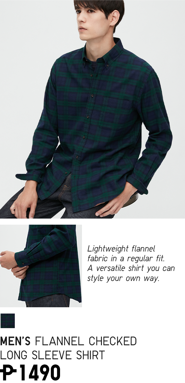  Lightweight flannel fabric in a regular fit. A versatile shirt you can style your own way. MEN'S FLANNEL CHECKED LONG SLEEVE SHIRT P-1490 